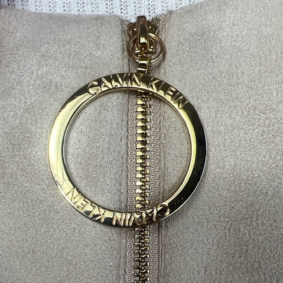 Calvin Klein Size 10 Faux Suede Sheath Dress Front Zipper Logo Pull Short Sleeve - Picture 12 of 12